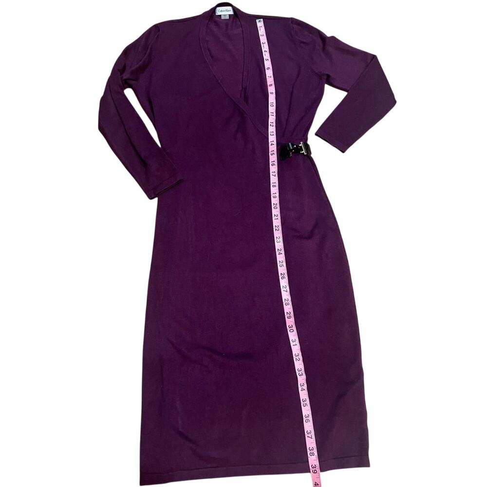 Calvin Klein Burgundy Faux Wrap Sheath Dress 3/4 Sleeve Size S Career Midi - Picture 6 of 7